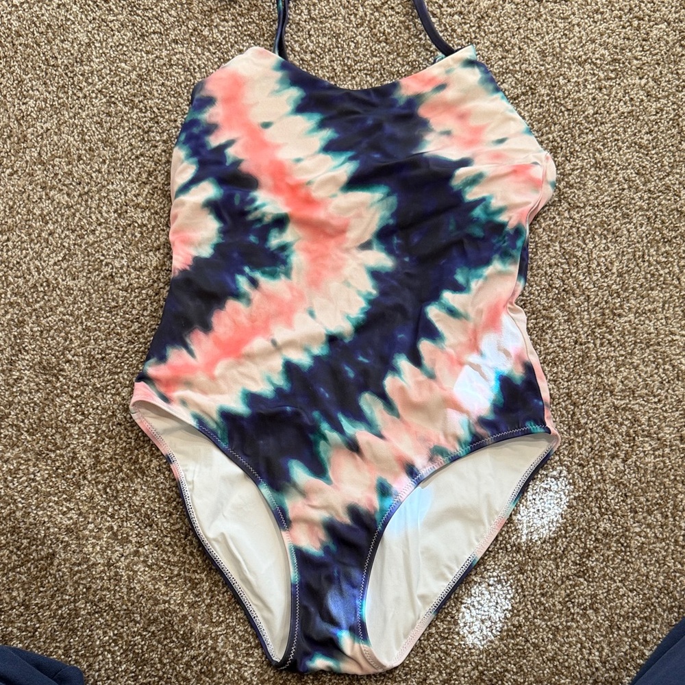 One-Piece Tie-Dye Swim Suit - Pink, Navy & Teal